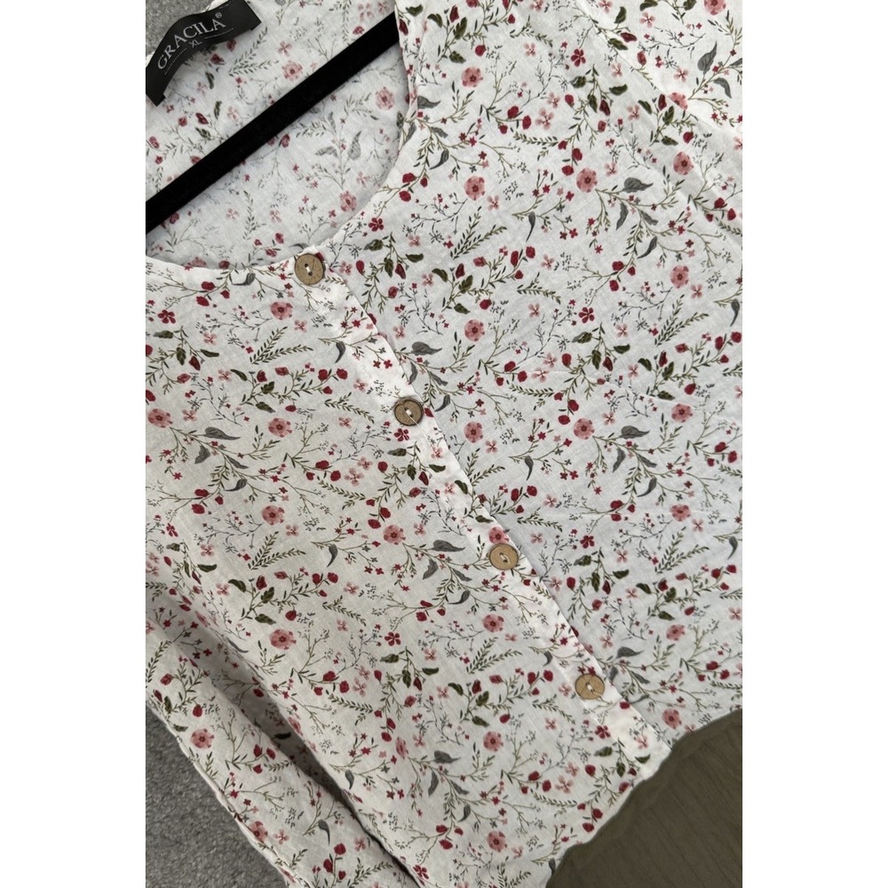 Gracila Women Floral Print Long Sleeve Layered Tunic Top Size XL White hi-low‎